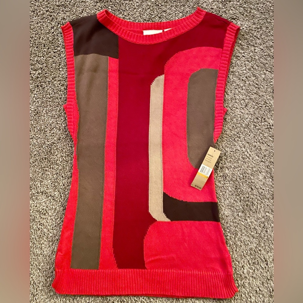 DKNY Red Colorblock Signature Sweater